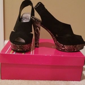 BCBGIRLS Black Suede Platform Heels
